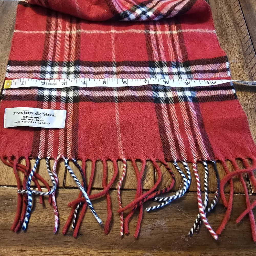 Preston & York Red Plaid Fringe Scarf | Made in Germany